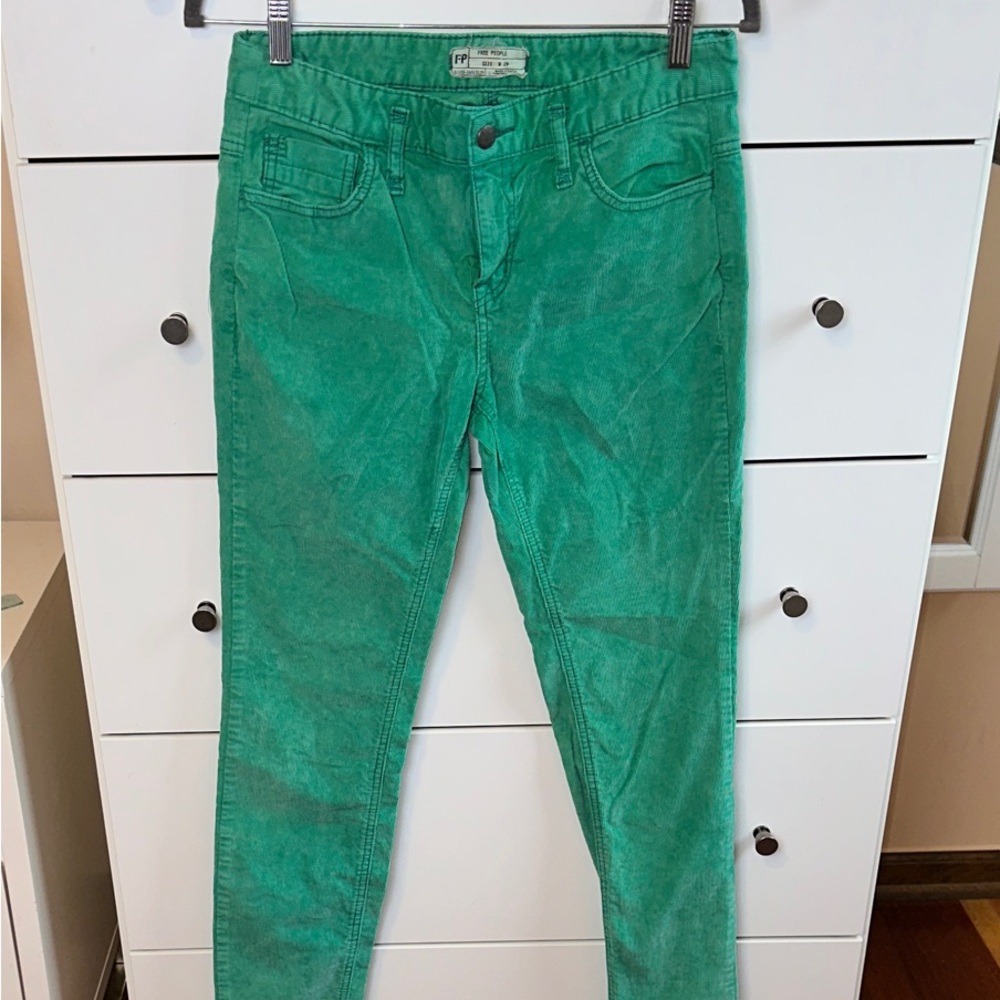 Free People Vibrant Green Corduroy Skinny Jeans